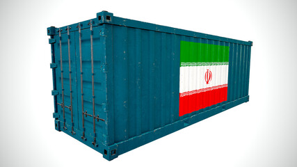 Fototapeta premium Isolated 3d rendering shipping sea cargo container textured with National flag of Iran.