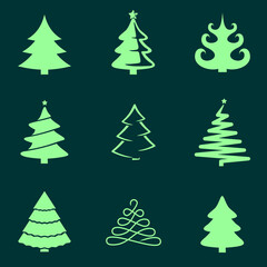 Set of Christmas trees icons. Vector illustration	