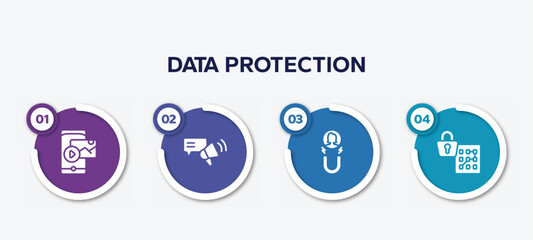 infographic element template with data protection filled icons such as gif, testimony, attraction, pattern lock vector.