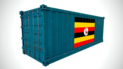 Isolated 3d rendering shipping sea cargo container textured with National flag  of Uganda.