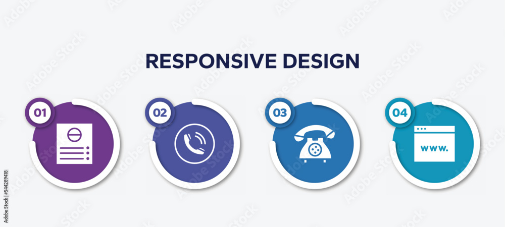 Poster infographic element template with responsive design filled icons such as intercom, phone contact, vi