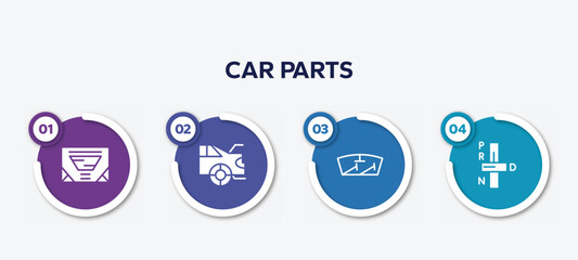 infographic element template with car parts filled icons such as car sunroof or sunshine roof, car boot, windscreen, transmission vector.
