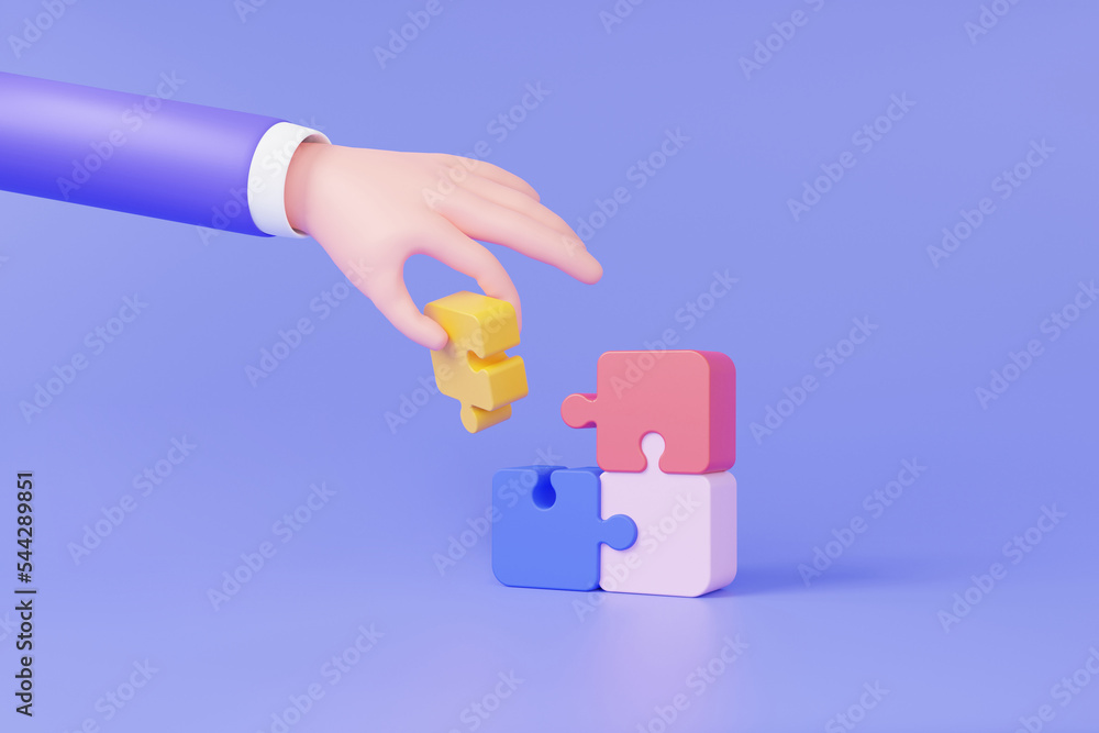 Aufkleber hand businessman holding jigsaw puzzle pieces brainstorming teamwork partnership concept. collaborat
