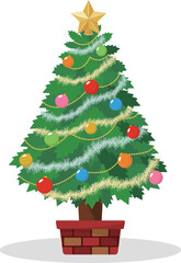 カラフルなオーナメントを飾ったクリスマスツリーのベクターイラスト素材