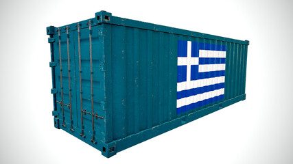 Isolated 3d rendering shipping sea cargo container textured with National flag of Greece.