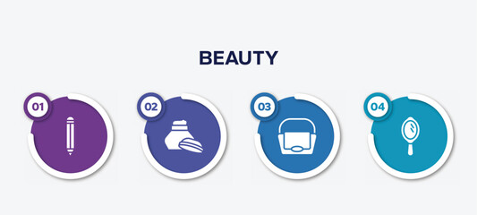 infographic element template with beauty filled icons such as eye pencil, hand cream, big hand bag, hand mirror with shine vector.