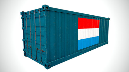 Isolated 3d rendering shipping sea cargo container textured with National flag of Luxembourg.