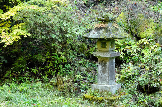 榛名神社の緑の中の石灯籠