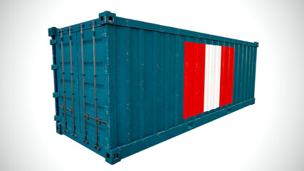 Isolated 3d rendering shipping sea cargo container textured with National flag of Peru.