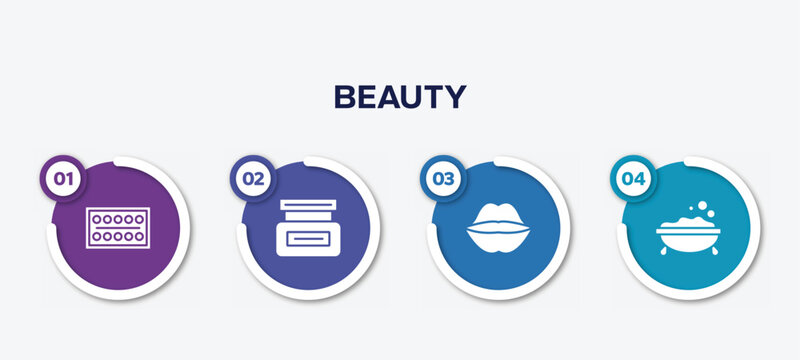 infographic element template with beauty filled icons such as paints, hair cream, kiss, foam vector.