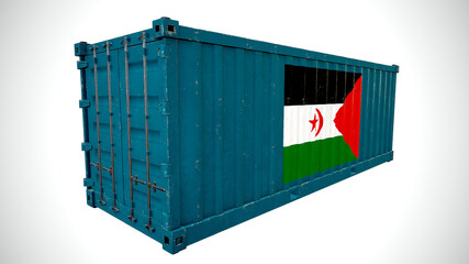 Isolated 3d rendering shipping sea cargo container textured with National flag of Sahrawi Arab Democratic Republic.