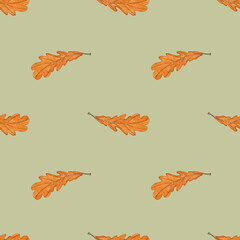 Oak leaf in seamless pattern on grey background. Watercolor hand drawing illustration. Aquarelle red autumn leaf. Perfect for print, card.