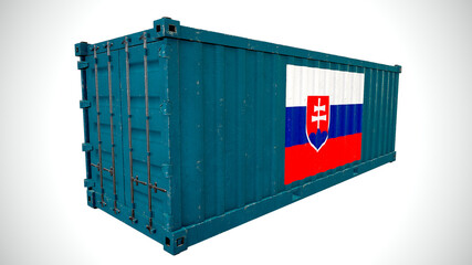 Isolated 3d rendering shipping sea cargo container textured with National flag of Slovakia.