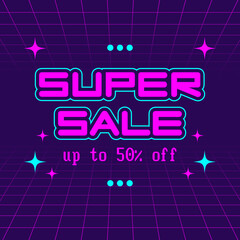 Trendy retro sale banner in y2k style. Square social media template for modern business special discount event. Vintage 90s cover for black friday or cyber monday.