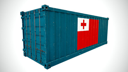 Isolated 3d rendering shipping sea cargo container textured with National flag of Tonga