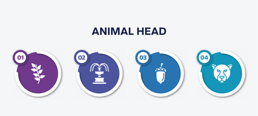infographic element template with animal head filled icons such as herb, fountain, acorn, jaguar vector. © VectorStockDesign