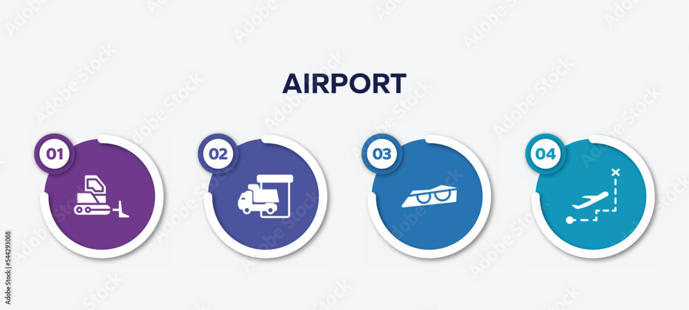 Poster infographic element template with airport filled icons such as bulldozer side view, loading/unloadin