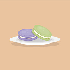 Macarons on  plate with the shadow.