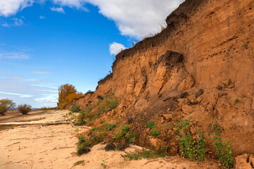 high steep bank of the Volga river in the Samara region on an autumn sunny day