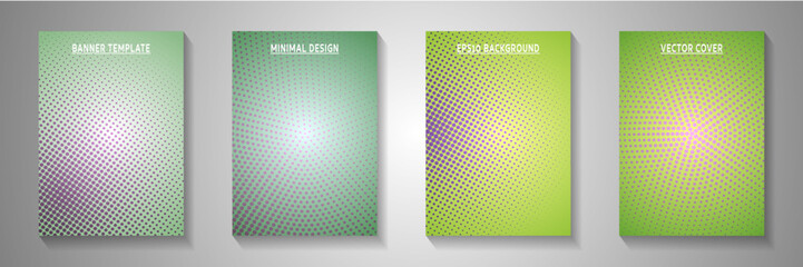Trendy point perforated halftone cover templates vector series. School notebook faded halftone