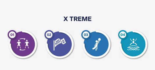 infographic element template with x treme filled icons such as substitute, checkered flag, team player, blobbing vector.