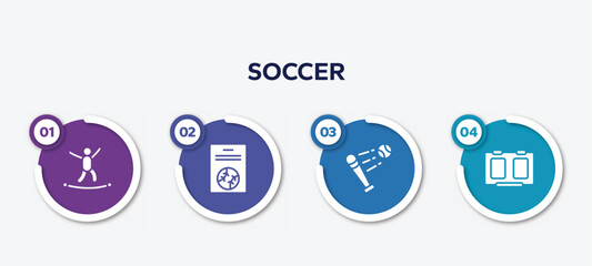 infographic element template with soccer filled icons such as highlining, baseball card, battered ball, score board vector.