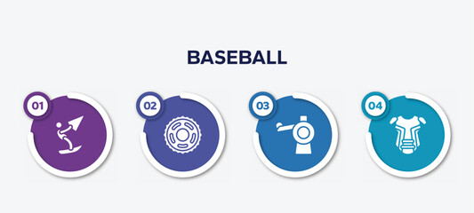 infographic element template with baseball filled icons such as kitesurf, sprocket, pitching hine, chest guard vector.