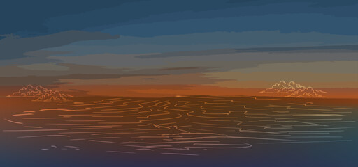 Sunset background with river for any promotional design background brochure cover