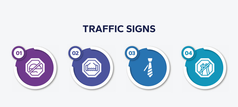 infographic element template with traffic signs filled icons such as no rodents, bridge road, necktie, end motorway vector.