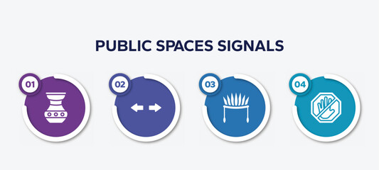 infographic element template with public spaces signals filled icons such as native american pot, turn, indian headdress, no push vector.