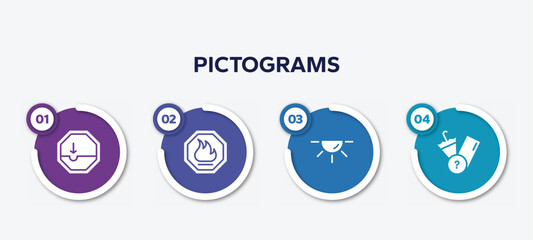 infographic element template with pictograms filled icons such as pothole, fire warning, dome light, lost items vector.