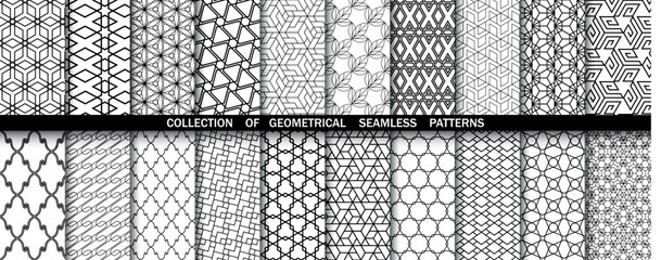 Geometric set of seamless black and white patterns. Simpless vector graphics