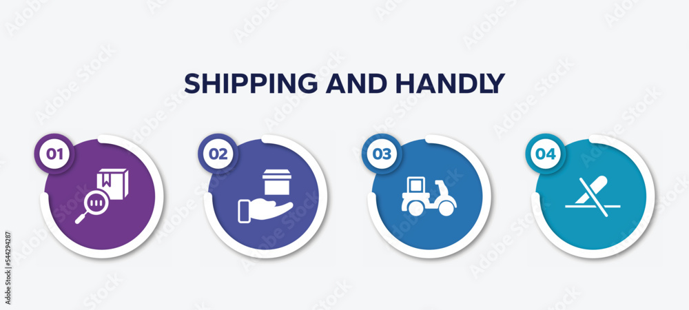Aufkleber infographic element template with shipping and handly filled icons such as trackcode, delivery in ha