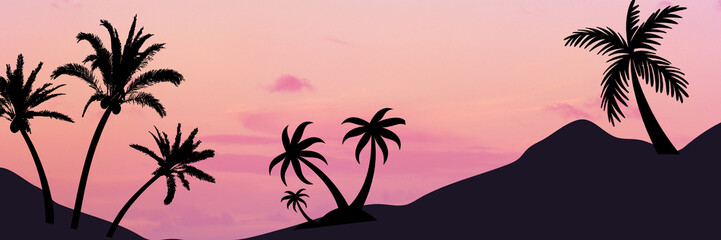 background design the natural scenery and silhouette of coconut trees in the hills