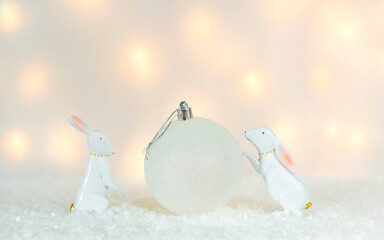 Merry Christmas, Happy New Year. The rabbit is a symbol of the Chinese New Year 2023. A set of...