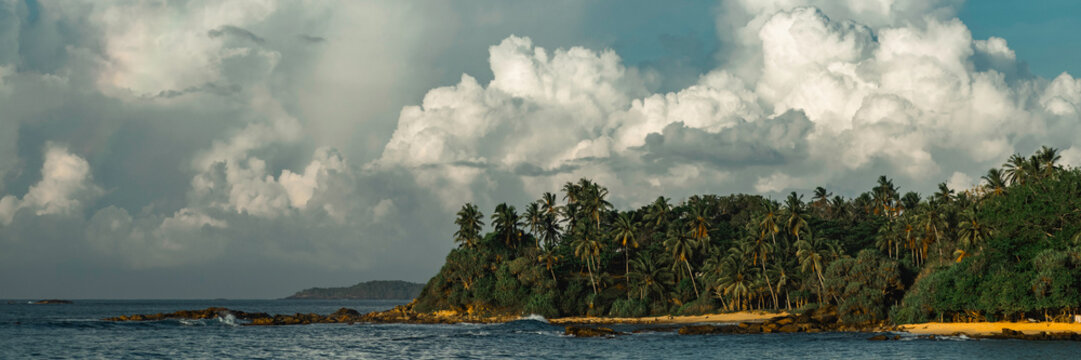 Panoramic View of a Wild Tropical Beach in Southern Part of Sri Lanka