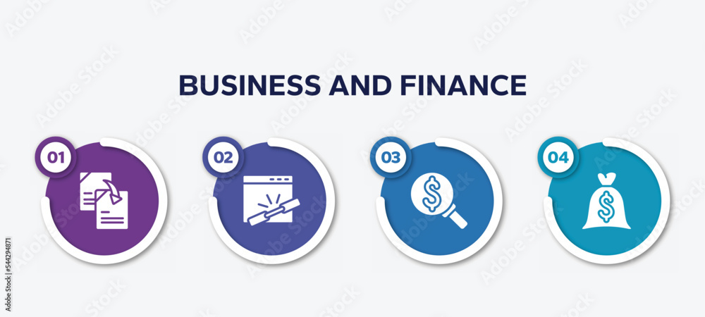 Poster infographic element template with business and finance filled icons such as duplicate content, add l