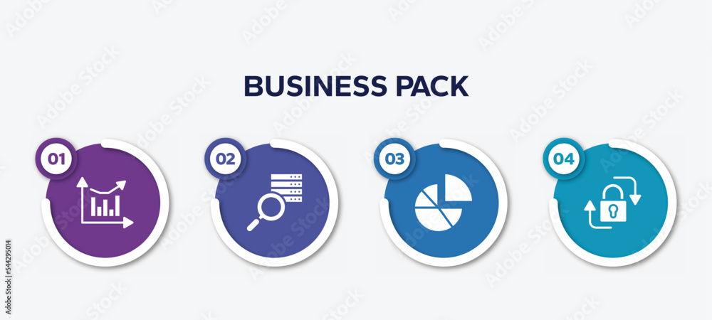 Poster infographic element template with business pack filled icons such as analytic chart, data searching,