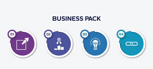 infographic element template with business pack filled icons such as external, competitive, ecological lightbulb, link vector.