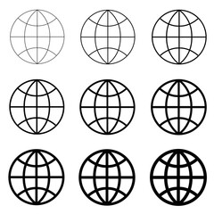 WWW world wide web set site symbol, Internet collection icon, website address globe, flat outline sign. set vactor.