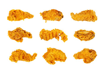 Chicken Strips Isolated, Breaded Nuggets, Crispy Fry Chicken Meat, American Deep Fried Crunchy...
