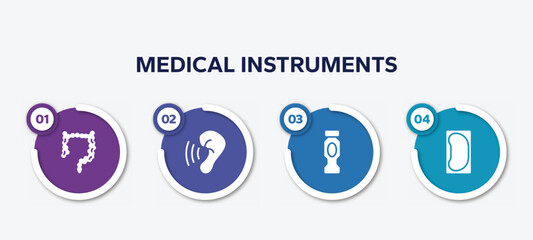 infographic element template with medical instruments filled icons such as intestine, hearing, hydratation, bedpan vector.