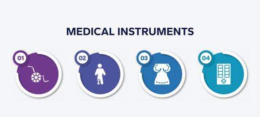 infographic element template with medical instruments filled icons such as handicap, prosthetic, augmentation, medicine cabinet vector.