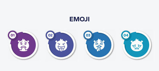 infographic element template with emoji filled icons such as puking emoji, tongue emoji, quiet sad vector.