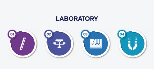 infographic element template with laboratory filled icons such as slash, outdoor table, , magnetism vector.