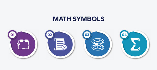 infographic element template with math symbols filled icons such as electrical circuit, failed, magnetic field, sigma vector.