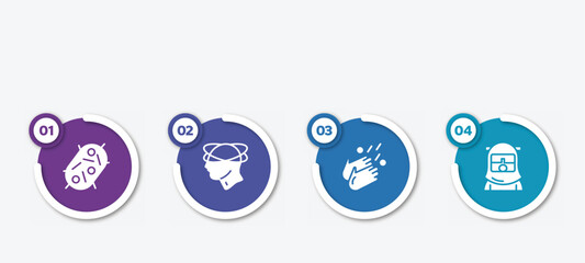 infographic element template with filled icons such as bacteria, dizziness, washing hands, safety suit vector.