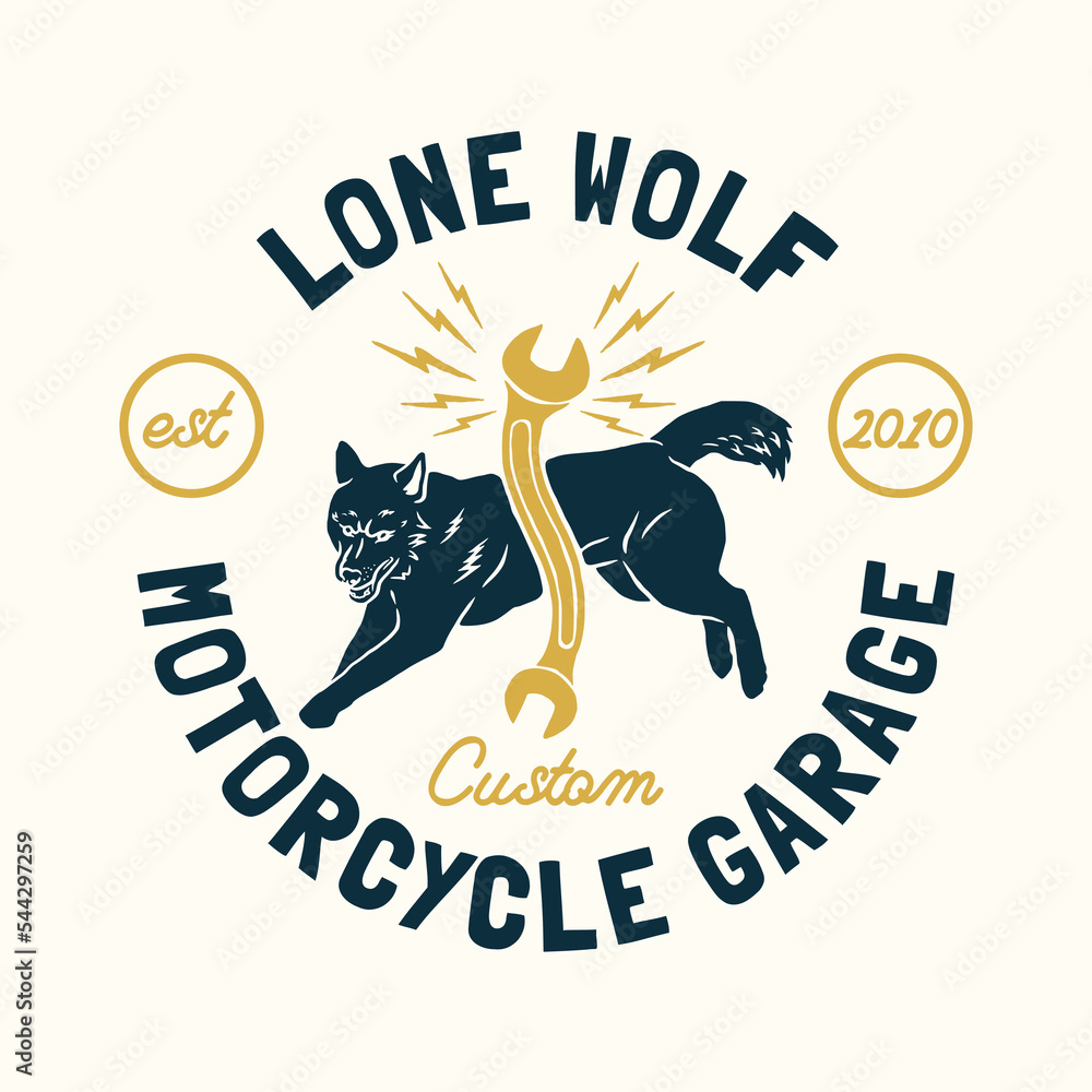 Wall mural Hand Drawn Vintage style of wolf logo, Motorcycle and garage custom logo badge