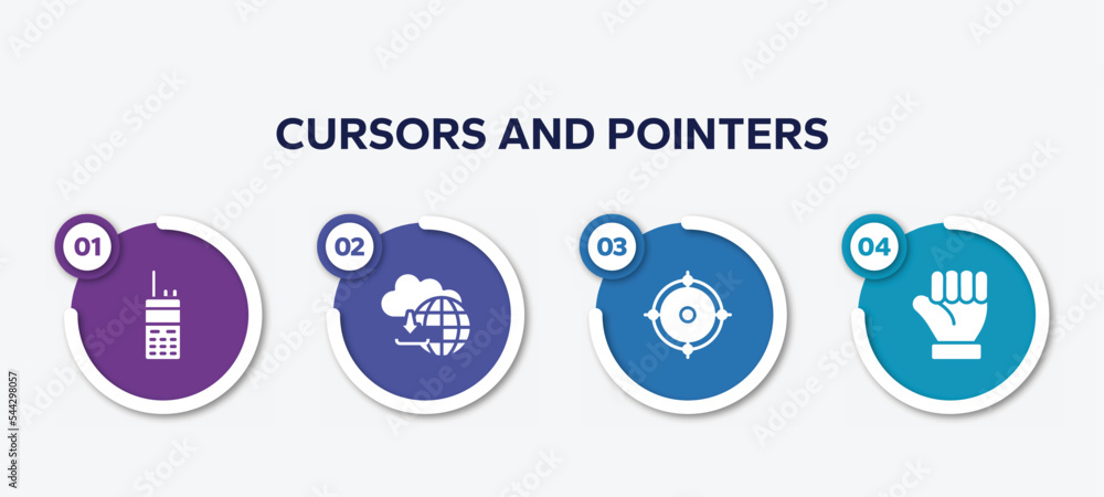 Poster infographic element template with cursors and pointers filled icons such as satellite phone, cloud u