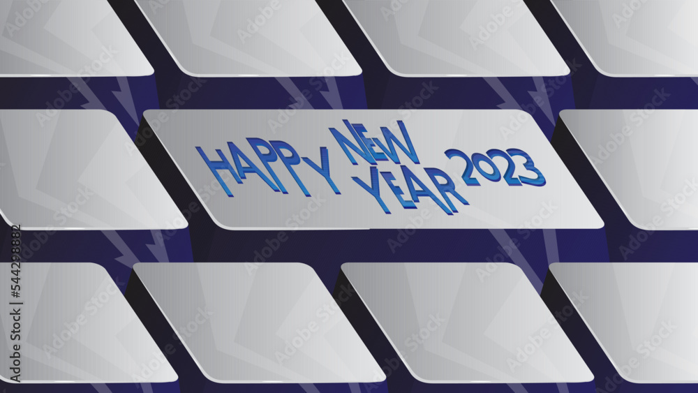 Poster computer keyboard with new year text. close-up of an electronic computer device part, keypad. holida